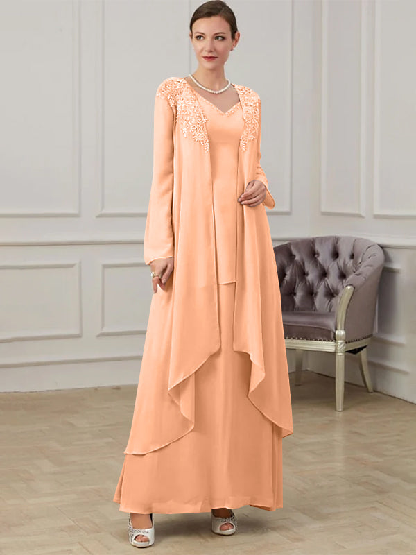 Long V Neck A Line Gown for the Mother of the Bride