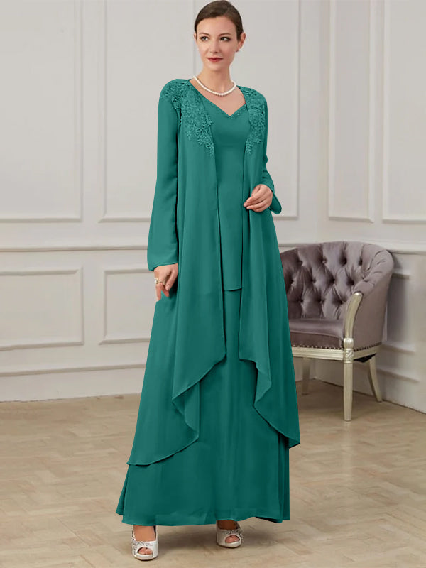 Long V Neck A Line Gown for the Mother of the Bride