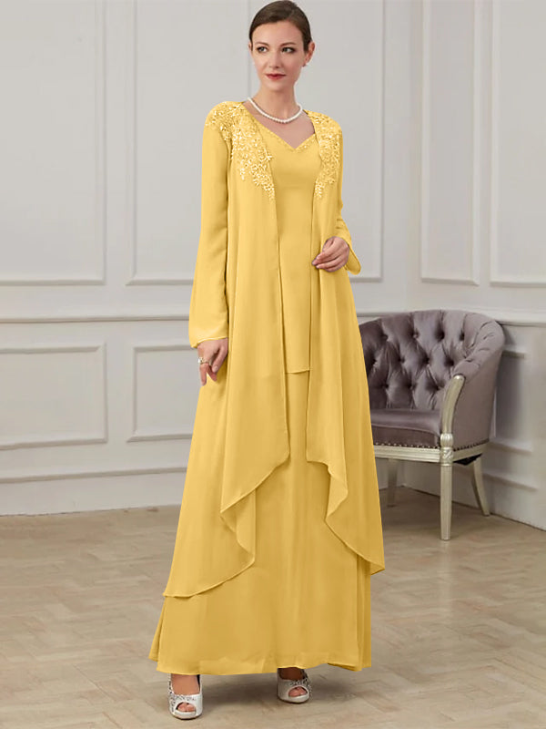 Long V Neck A Line Gown for the Mother of the Bride