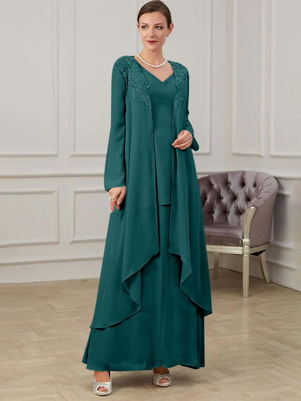 Long V Neck A Line Gown for the Mother of the Bride