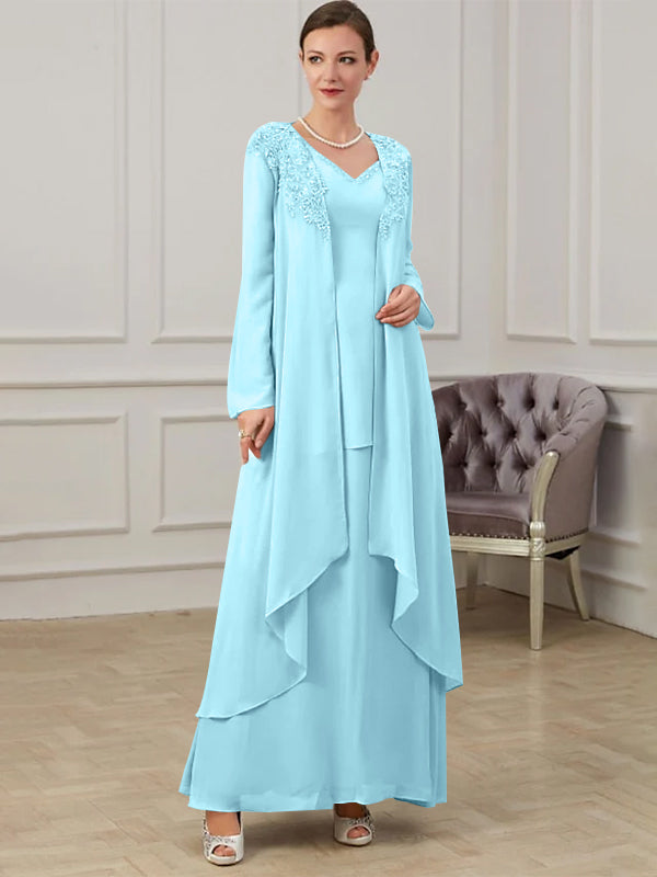 Long V Neck A Line Gown for the Mother of the Bride