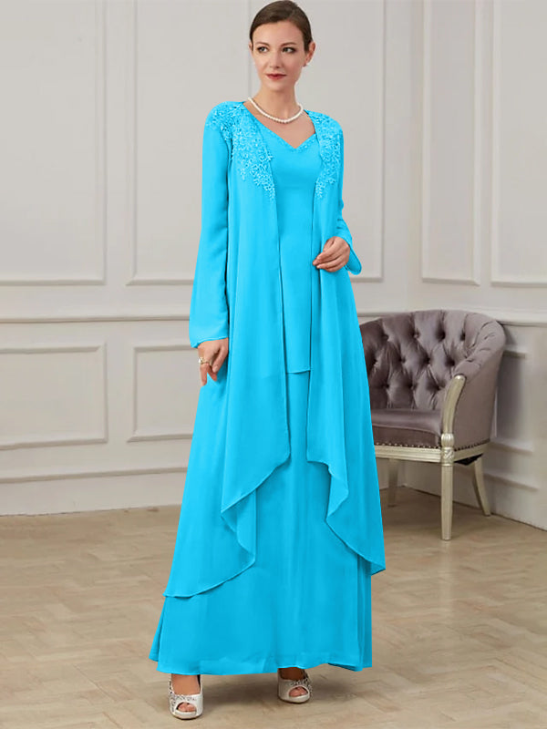 Long V Neck A Line Gown for the Mother of the Bride