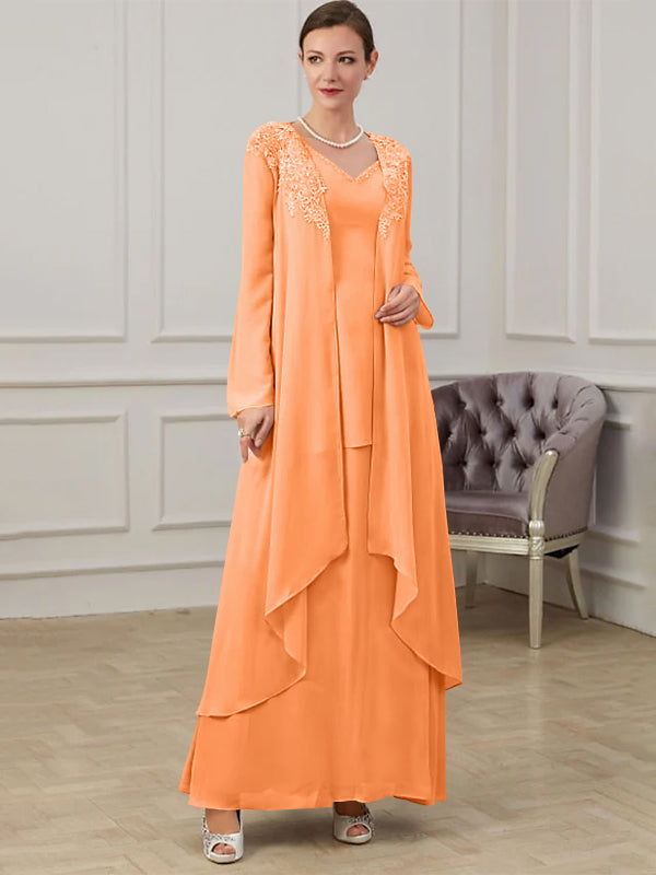 Long V Neck A Line Gown for the Mother of the Bride