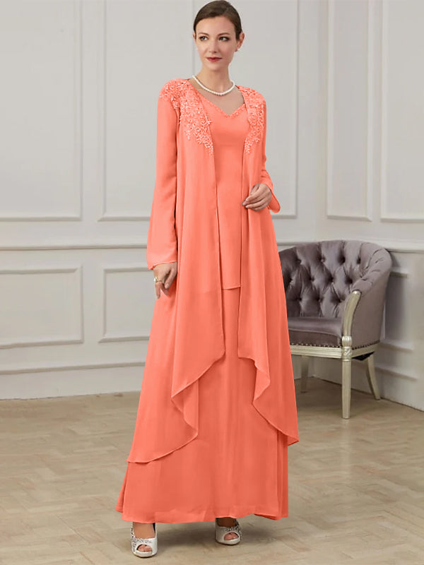 Long V Neck A Line Gown for the Mother of the Bride