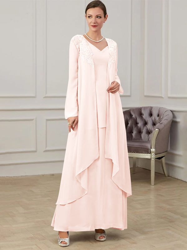 Long V Neck A Line Gown for the Mother of the Bride
