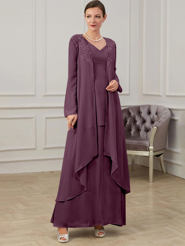 Long V Neck A Line Gown for the Mother of the Bride