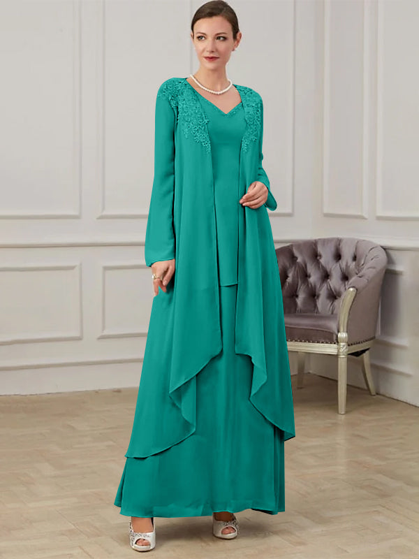 Long V Neck A Line Gown for the Mother of the Bride