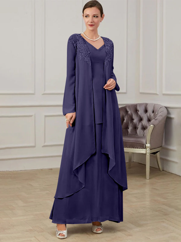 Long V Neck A Line Gown for the Mother of the Bride