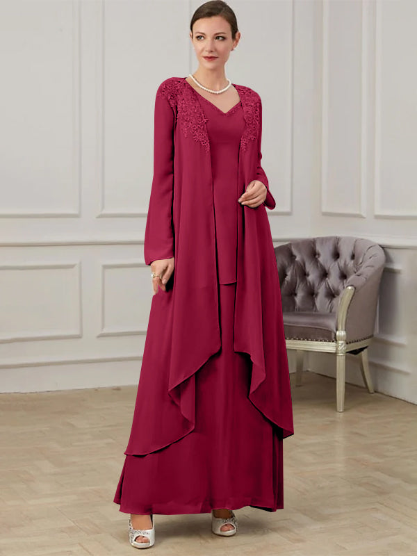 Long V Neck A Line Gown for the Mother of the Bride