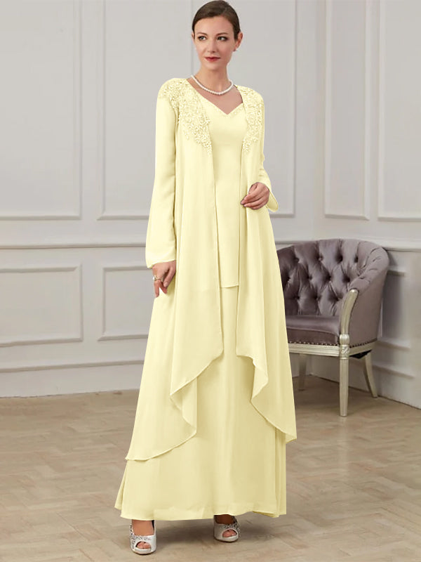Long V Neck A Line Gown for the Mother of the Bride