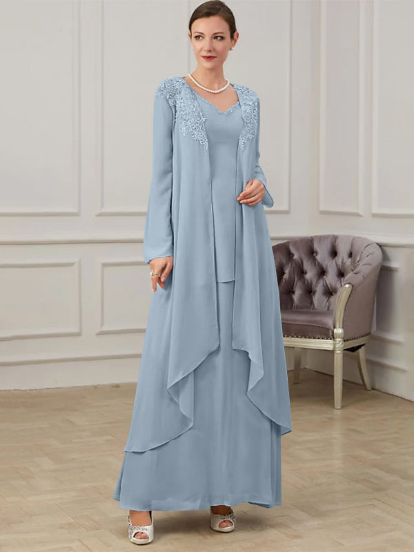 Long V Neck A Line Gown for the Mother of the Bride
