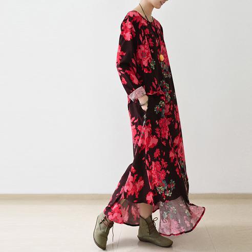 Floral oversized linen maxi dress fall cotton dresses