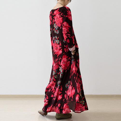 Floral oversized linen maxi dress fall cotton dresses