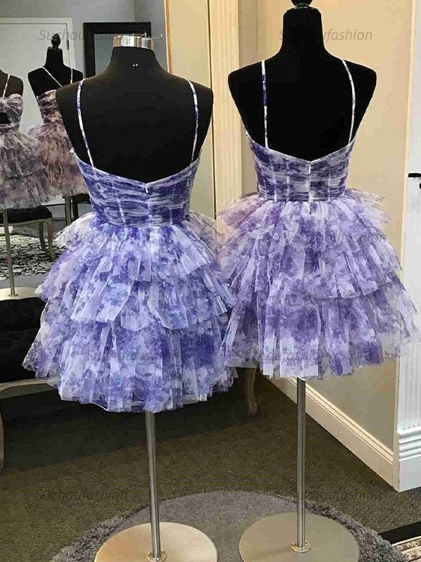 Suzhoufashion Flower A-Line Tiered Tulle Spaghetti Straps Homecoming Dress