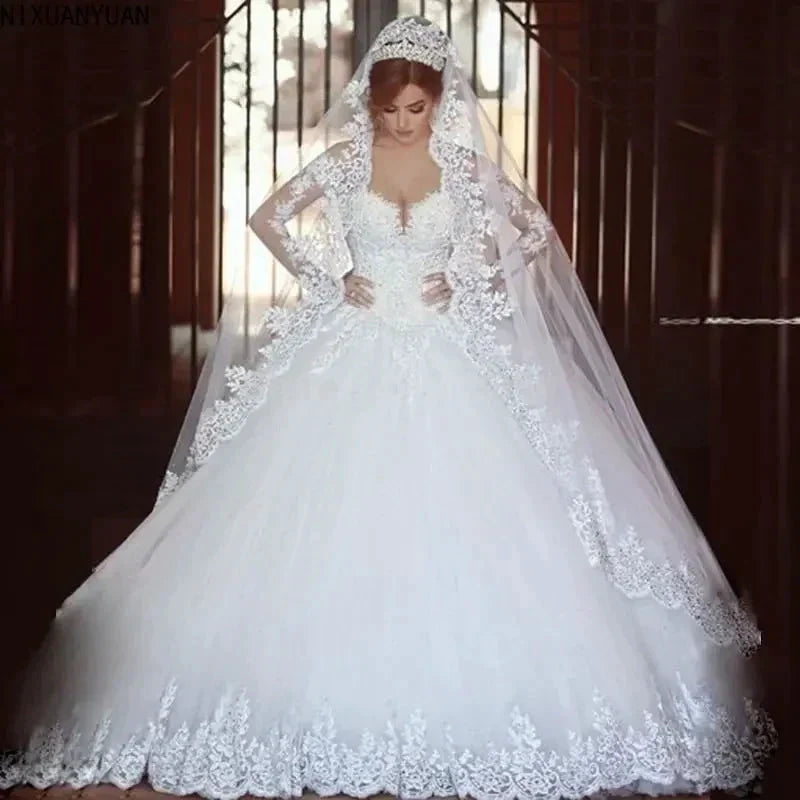 Formal Dresses Long Sleeve Wedding Dress Bridal Robe Ball Gown Special Occasion Dresses Bride Women Princess Trend Fairy (ZD13405) - VelvetHem