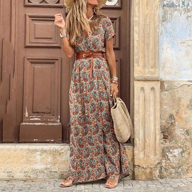 Michela Retro Paisley Print Boho Dress for Women Soft Comfortable Fit