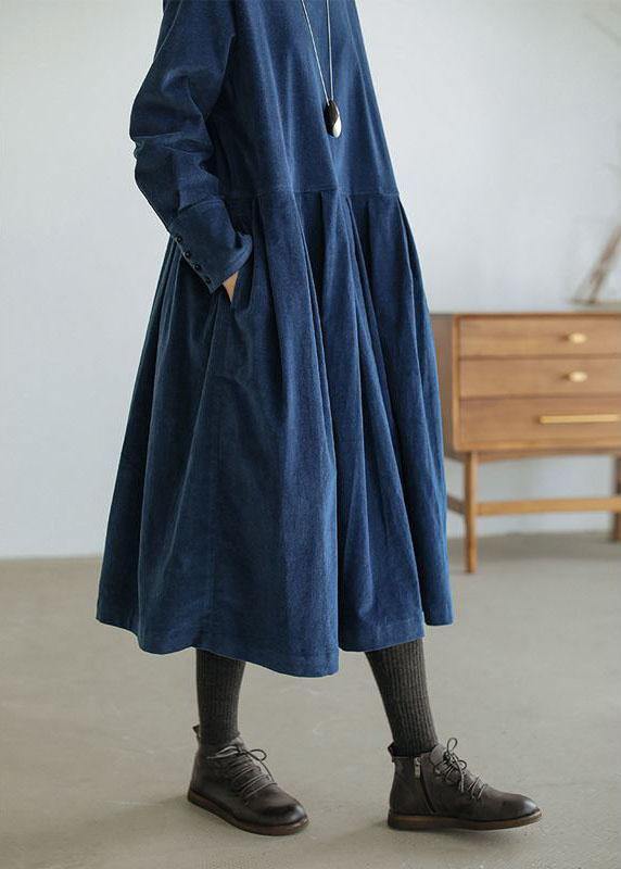 French Blue Pockets Button Patchwork Fall Denim Dresses