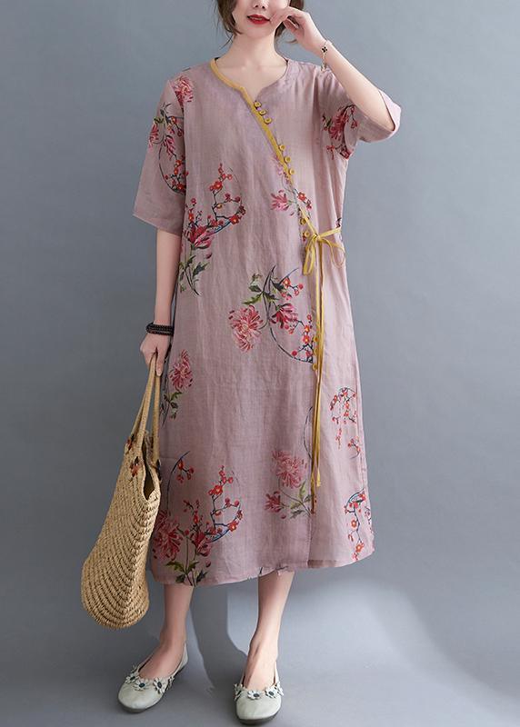 French Blue Print tie waist Mid Summer Cotton Dress