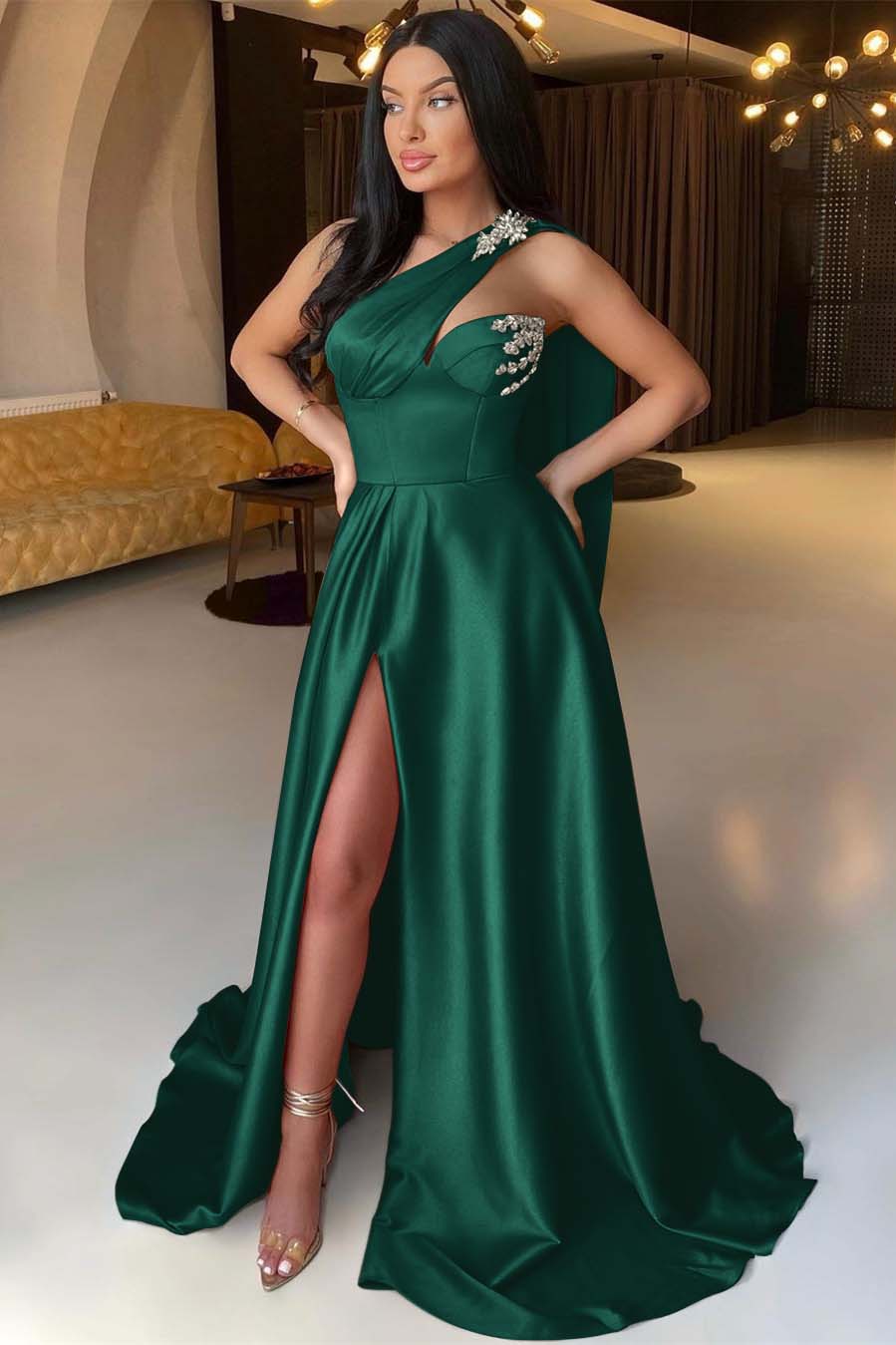 Front Split One Shoulder Sleeveless Mermaid Evening Formal Dress With Beadings Online