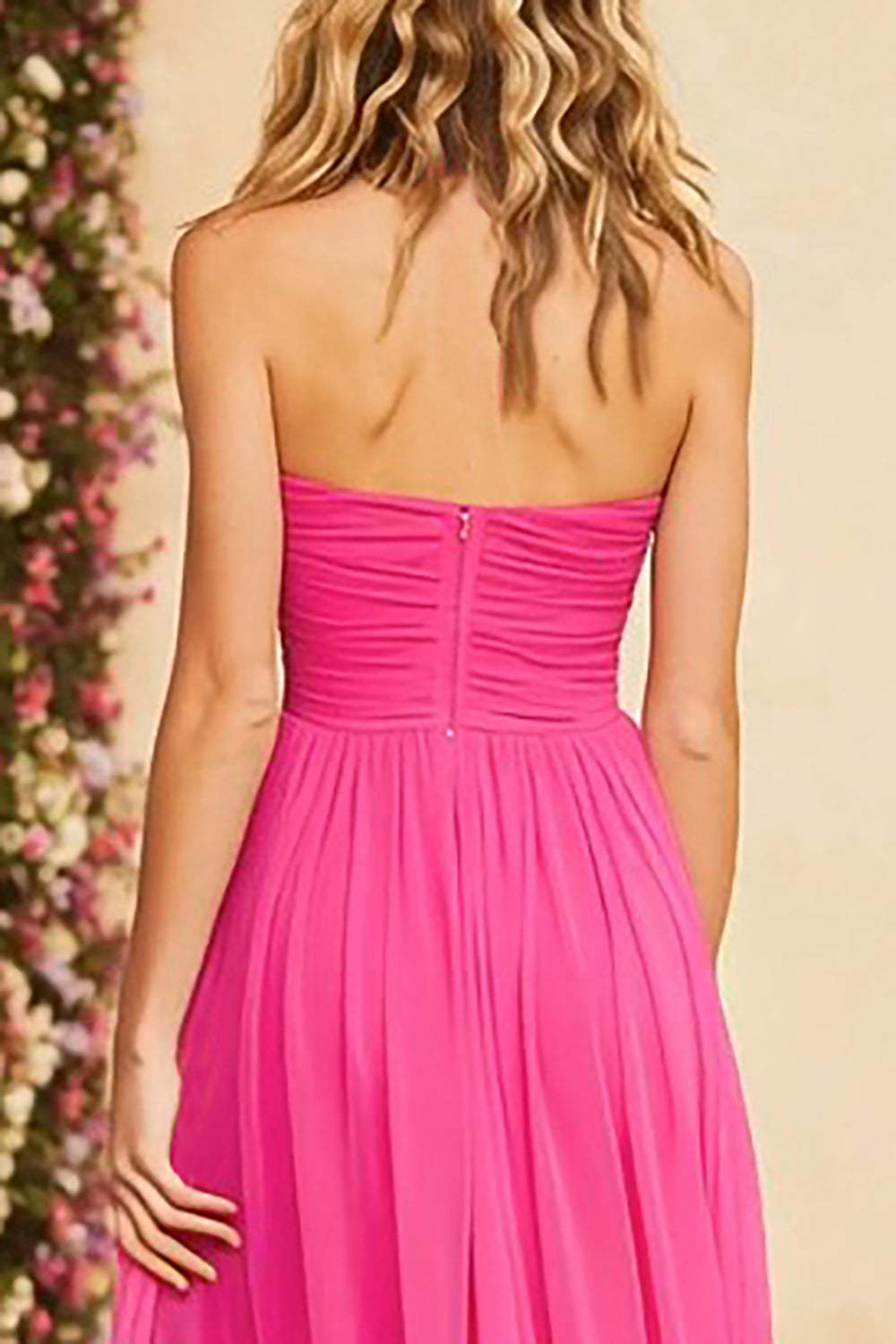 Suzhoufashion Fuchsia A Line Halter Ruched Keyhole Long Chiffon Prom Dress With Slit