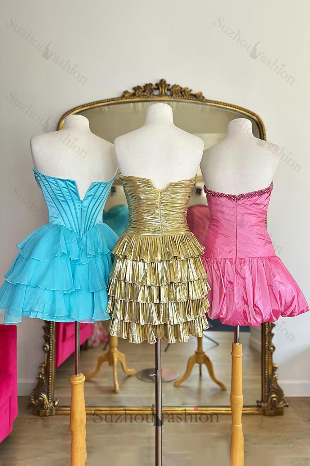 Fuchsia A Line Homecoming Dresses Corset Short Cocktail Dresses With Ruffles