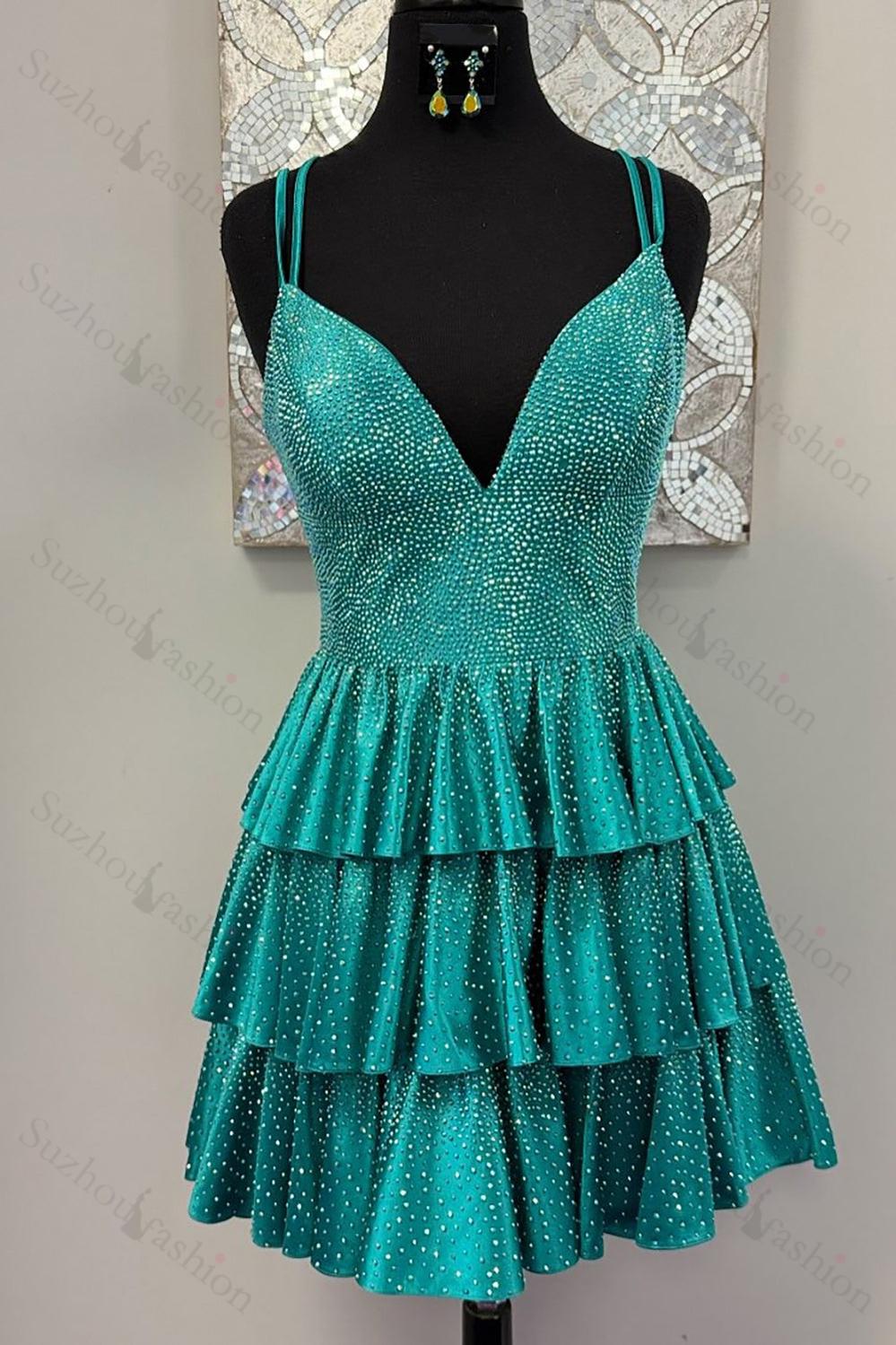 Fuchsia Beaded Homecoming Dresses Tiered Ruffled A Line Short Cocktail Dresses