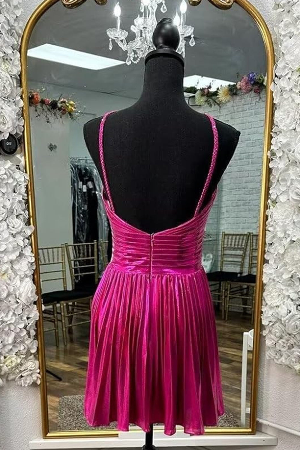 Fuchsia Homecoming Dresses A-Line Halter Pleated Short Cocktail Dresses