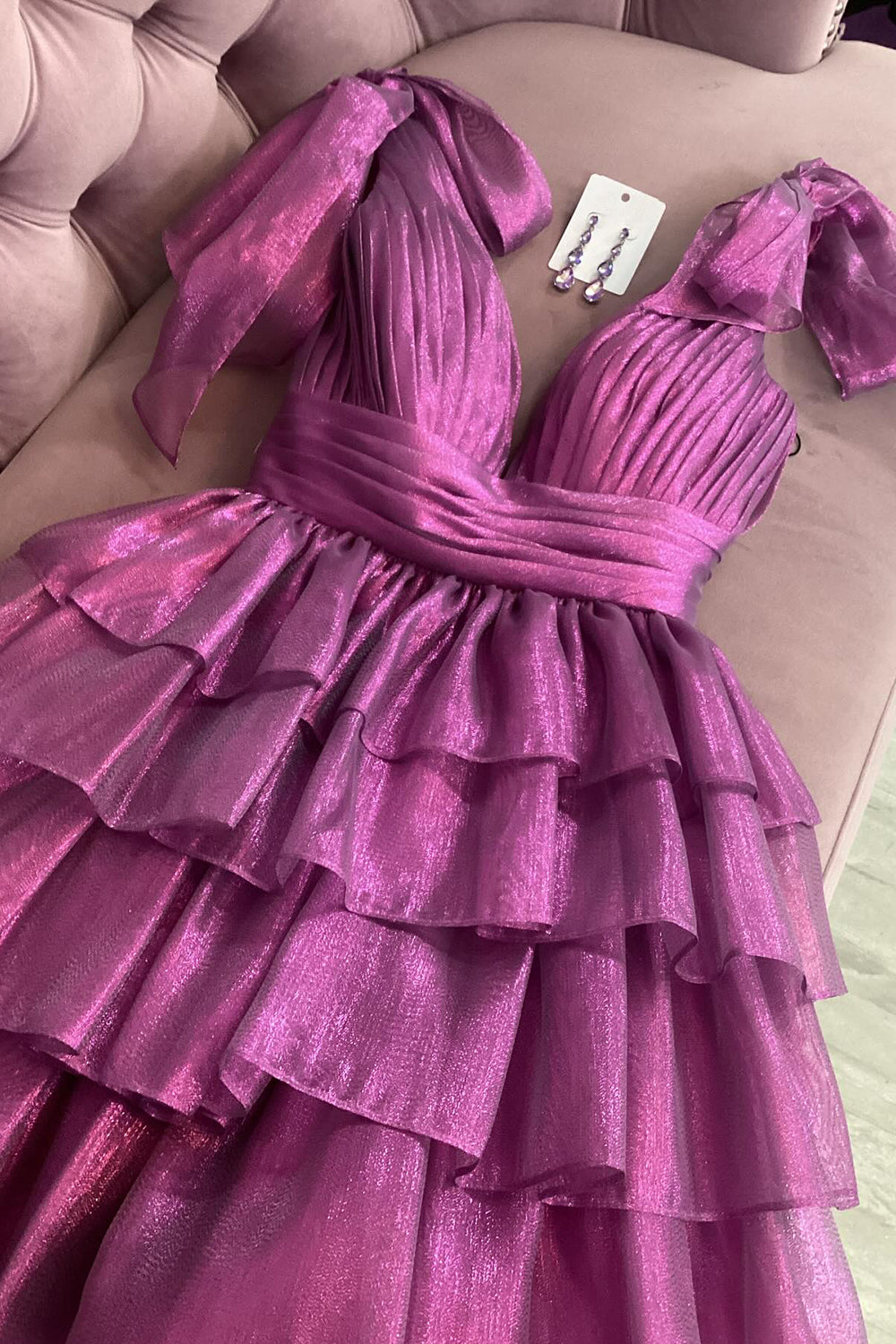 Fuchsia Homecoming Dresses A Line V Neck Ruffled Short Cocktail Dresses