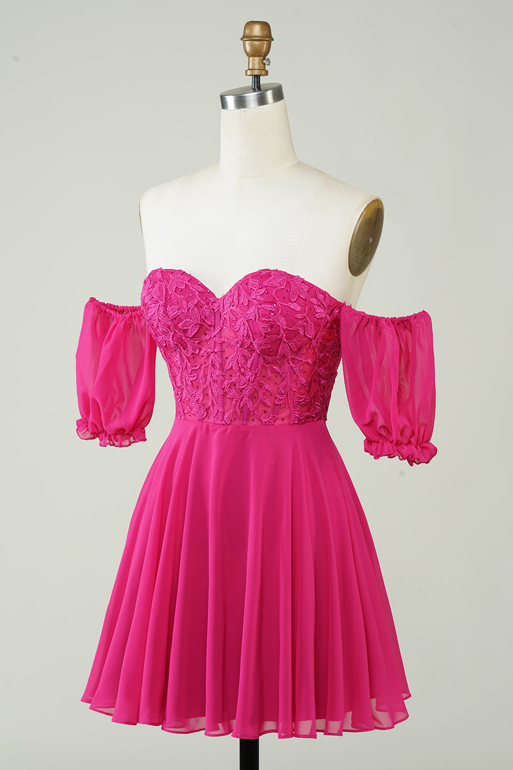 Fuchsia Homecoming Dresses Lace-Up Back A-Line Short Cocktail Dresses with Lace