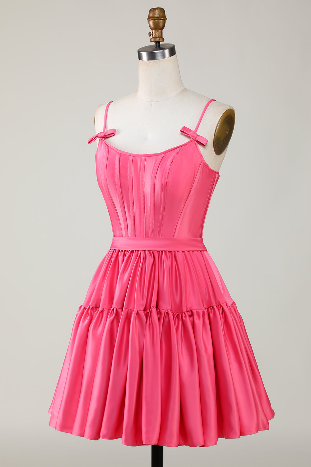 Fuchsia Homecoming Dresses Spaghetti Straps Lace-Up Back A-Line Short Satin Prom Dress