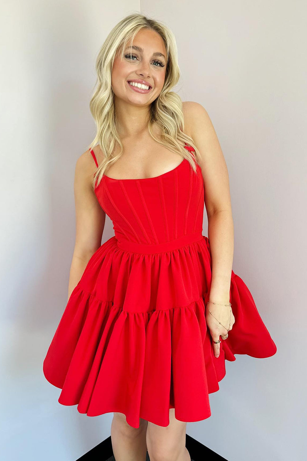 Fuchsia Homecoming Dresses Spaghetti Straps Lace-Up Back A-Line Short Satin Prom Dress