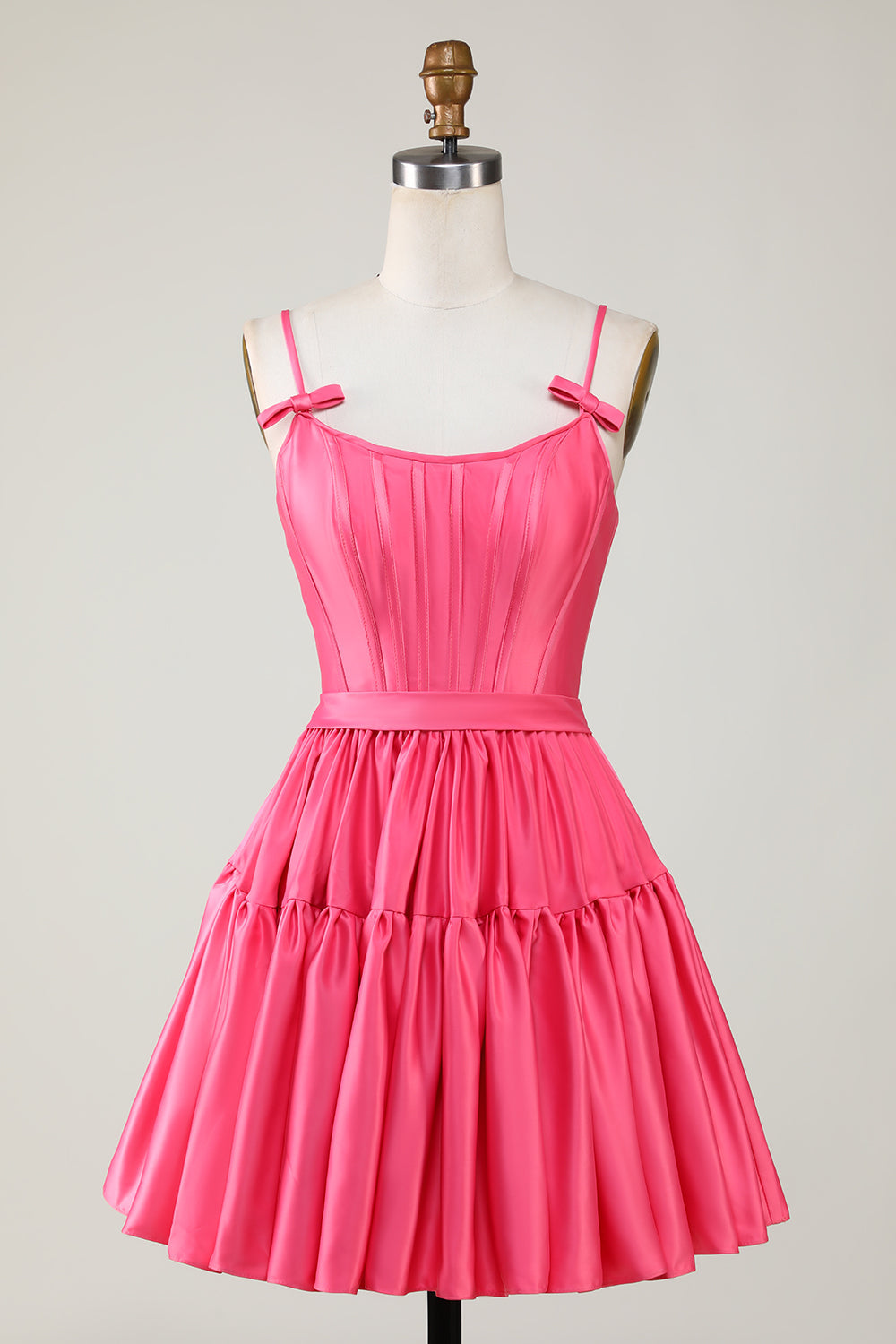 Fuchsia Homecoming Dresses Spaghetti Straps Lace-Up Back A-Line Short Satin Prom Dress