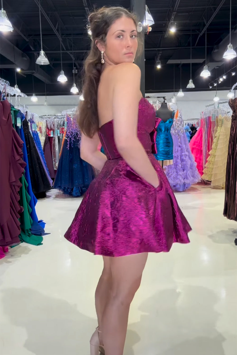 Fuchsia Homecoming Dresses Strapless A Line Short Cocktail Dresses with Pockets