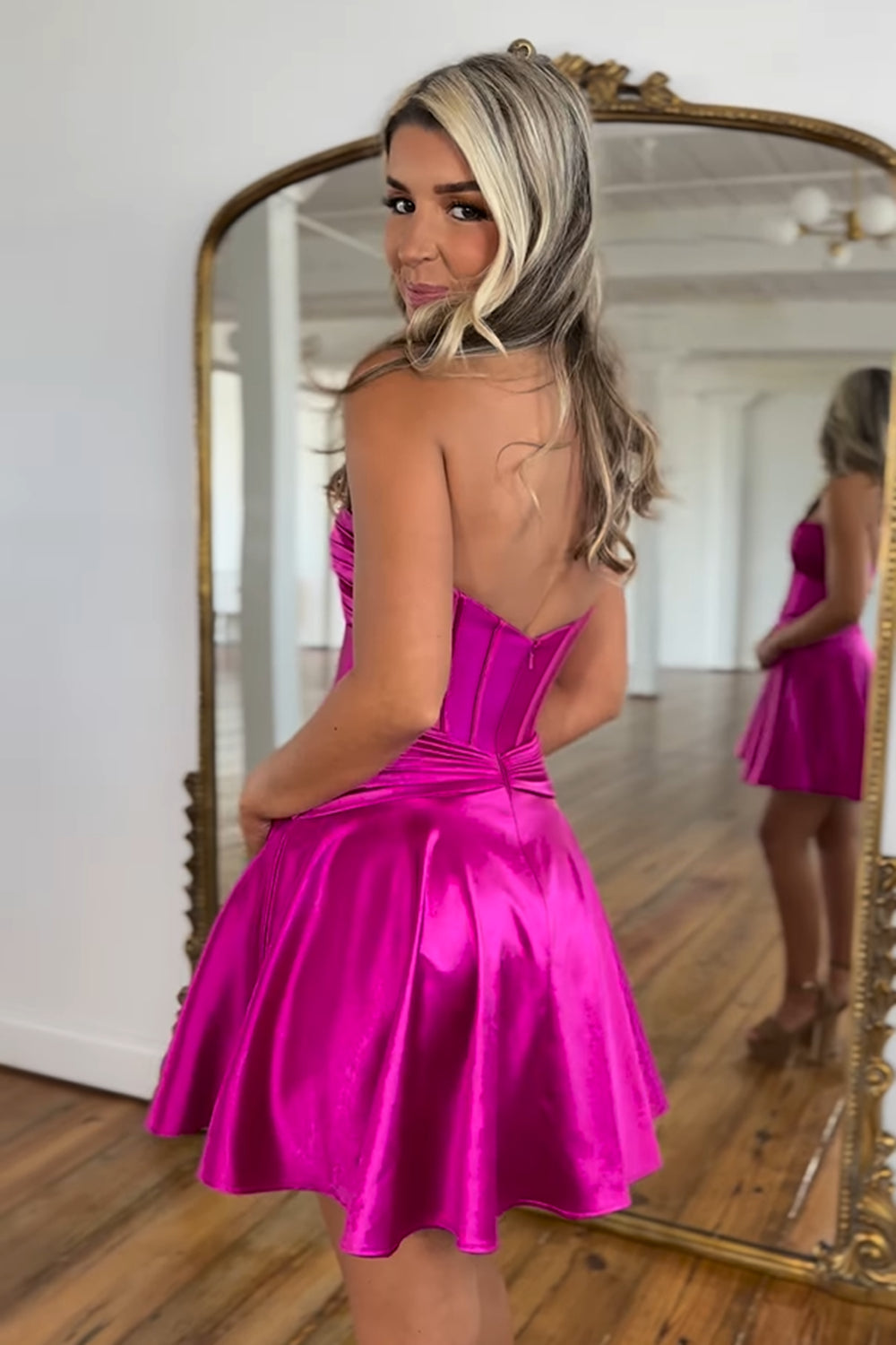 Fuchsia Homecoming Dresses Strapless Corset A Line Short Cocktail Dresses