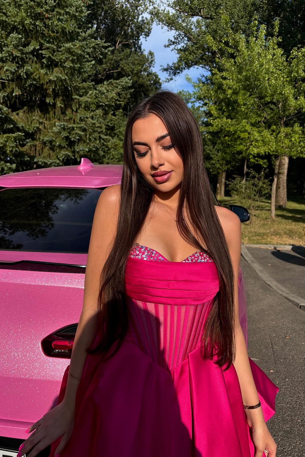 Fuchsia Homecoming Dresses Strapless Corset Beaded Tight Short Cocktail Dresses