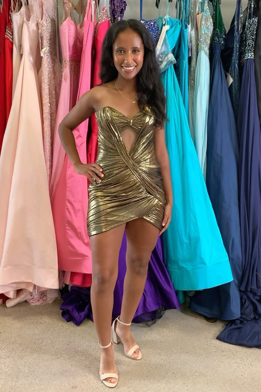 Fuchsia Homecoming Dresses Strapless Tight Metallic Short Cocktail Dresses with Keyhole