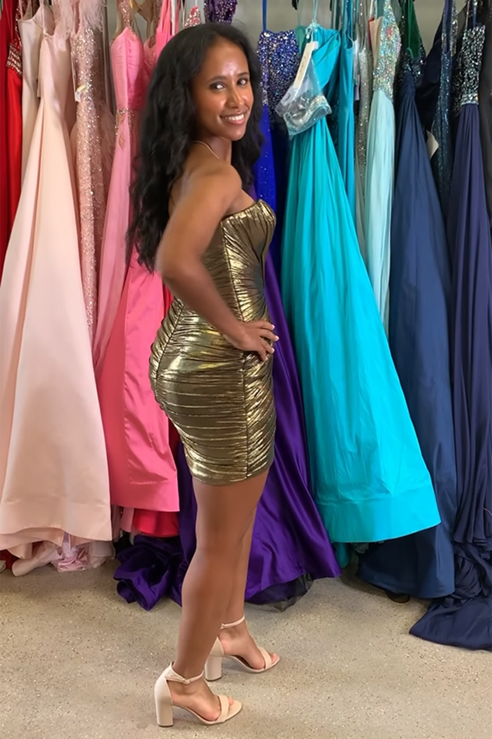 Fuchsia Homecoming Dresses Strapless Tight Metallic Short Cocktail Dresses with Keyhole
