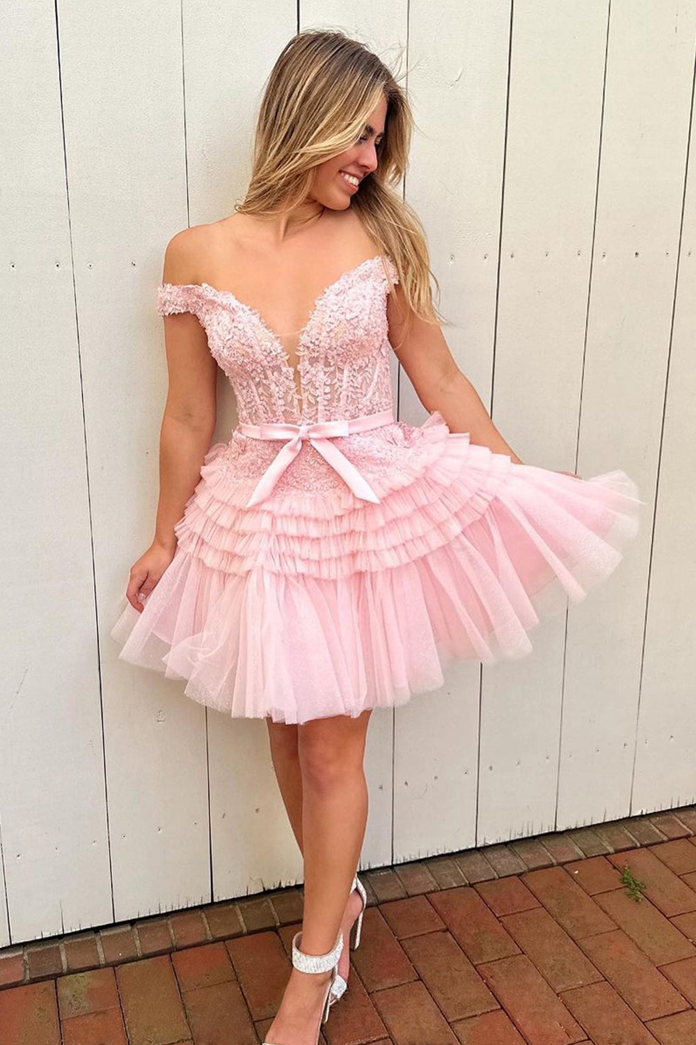 Fuchsia Homecoming Dresses Tiered A-Line Tulle Short Cocktail Dresses with Lace