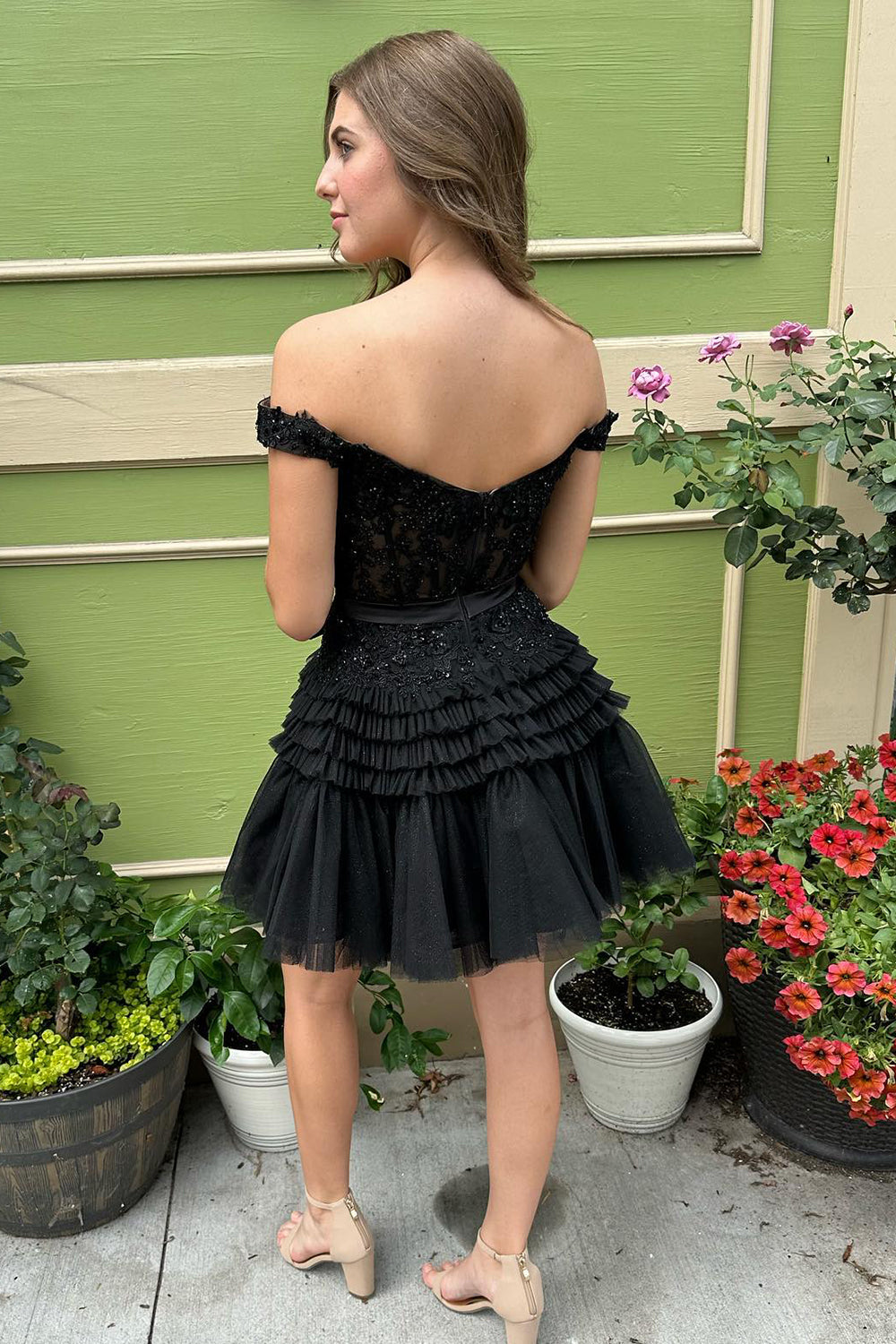 Fuchsia Homecoming Dresses Tiered A-Line Tulle Short Cocktail Dresses with Lace