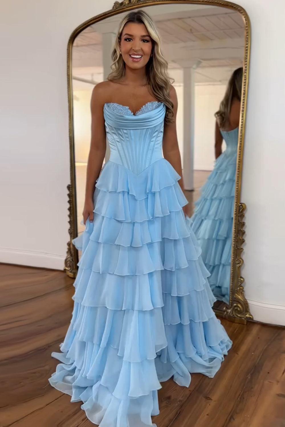 Fuchsia Prom Dress A Line Chiffon Sweetheart Ruffled Long Formal Dress With Slit
