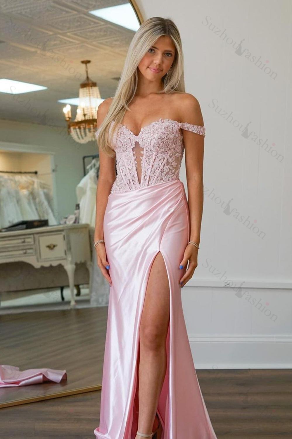Fuchsia Prom Dress Mermaid Off The Shoulder Corset Formal Dress With Appliques