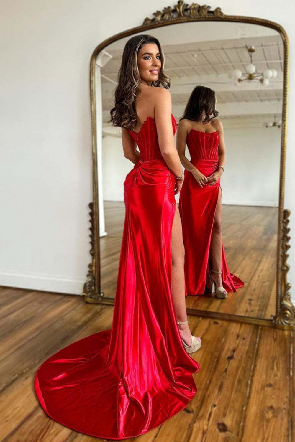 Fuchsia Prom Dress Sheath Corset Long Formal Dress With Lace