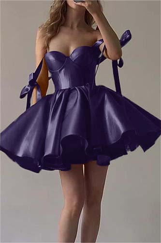 Fuchsia Satin Sweetheart Sleeveless Short Homecoming Dress With Ruffles