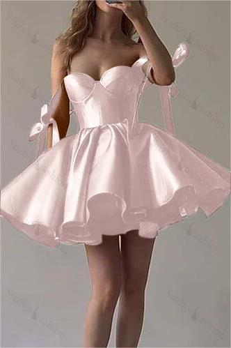 Fuchsia Satin Sweetheart Sleeveless Short Homecoming Dress With Ruffles