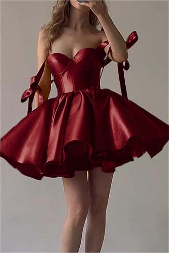 Fuchsia Satin Sweetheart Sleeveless Short Homecoming Dress With Ruffles