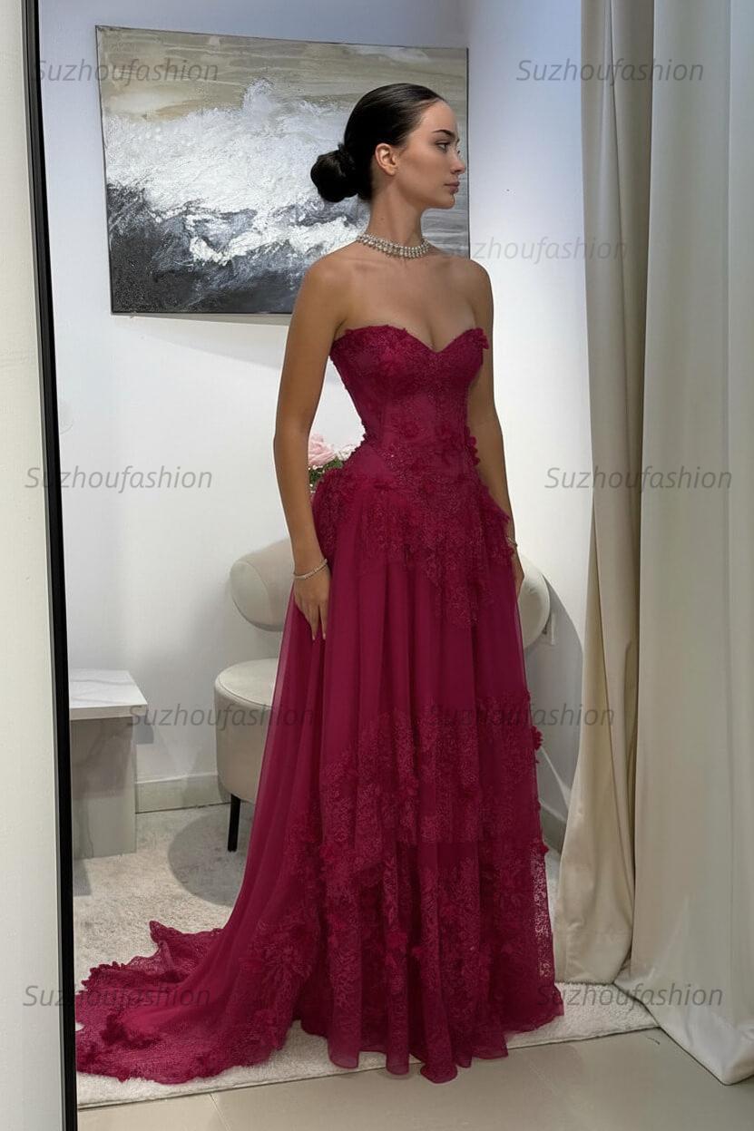 Strapless Sleeveless Long Evening Formal Dress With Pleated Appliques