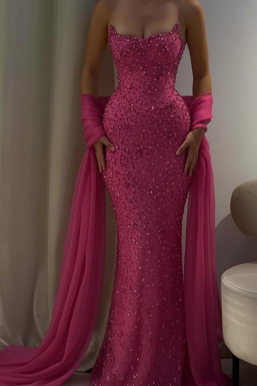 Strapless Sleeveless Long Mermaid Evening Formal Dress With Beading