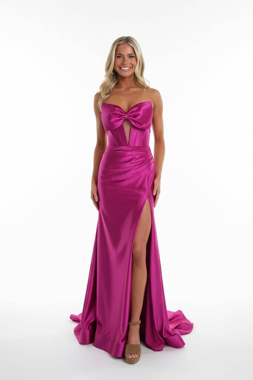 Corset Red Prom Dress Satin Sweetheart Formal Dress With Slit