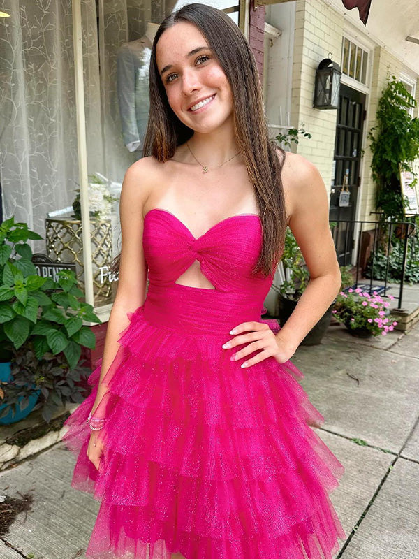 A Line Strapless Knotted Tiered Ruffle Short Homecoming Dress - VelvetHem