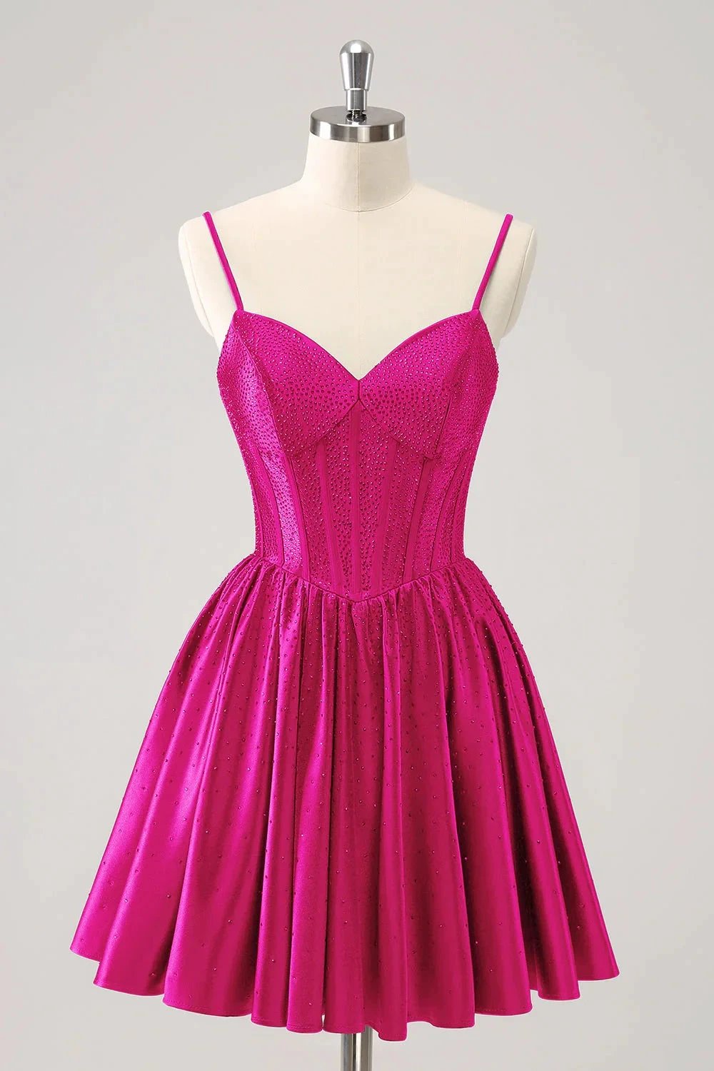 Cute Red A Line Spaghetti Straps Ruffle Corset Short Homecoming Dress with Beading by WEDTREND